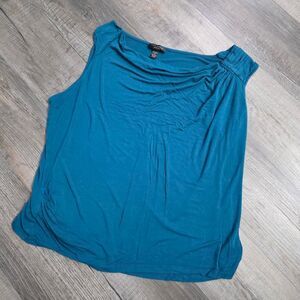 Cable Gauge Women 3X Plus Turquoise Blue Cowl Neck Sleeveless Draped Pleated Top